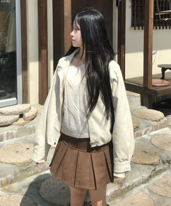 스웨이드 플리츠 미니스커트 밤색