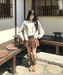 스웨이드 플리츠 미니스커트 밤색