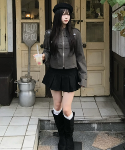 스웨이드 플리츠 미니스커트 검정