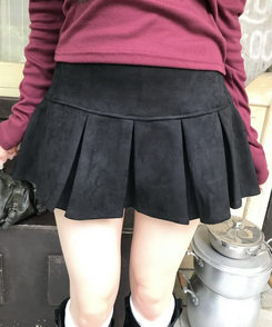 스웨이드 플리츠 미니스커트 검정