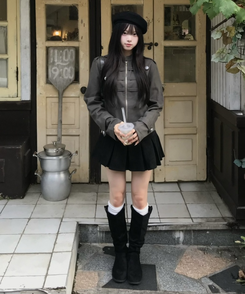 스웨이드 플리츠 미니스커트 검정
