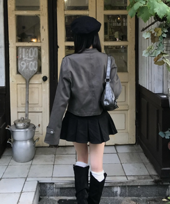 스웨이드 플리츠 미니스커트 검정