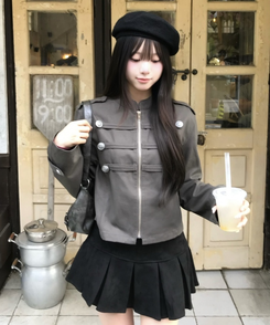 스웨이드 플리츠 미니스커트 검정