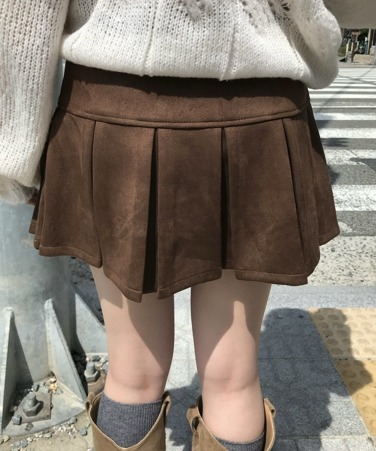 스웨이드 플리츠 미니스커트 밤색