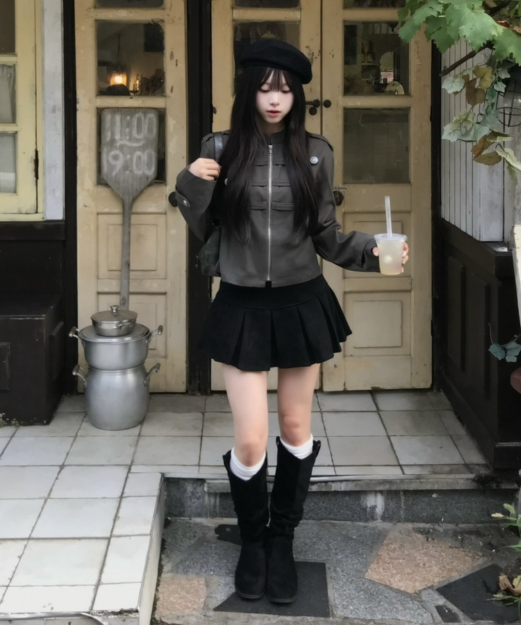 스웨이드 플리츠 미니스커트 검정