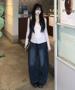 워싱 핀턱 와이드 팬츠 그레이시진청