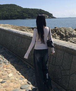 워싱 핀턱 와이드 팬츠 그레이시진청