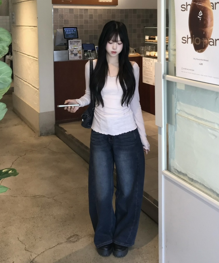 워싱 핀턱 와이드 팬츠 그레이시진청