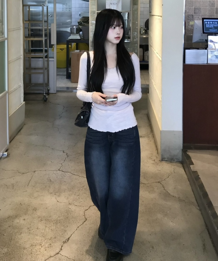 워싱 핀턱 와이드 팬츠 그레이시진청