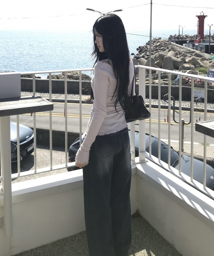 워싱 핀턱 와이드 팬츠 그레이시진청