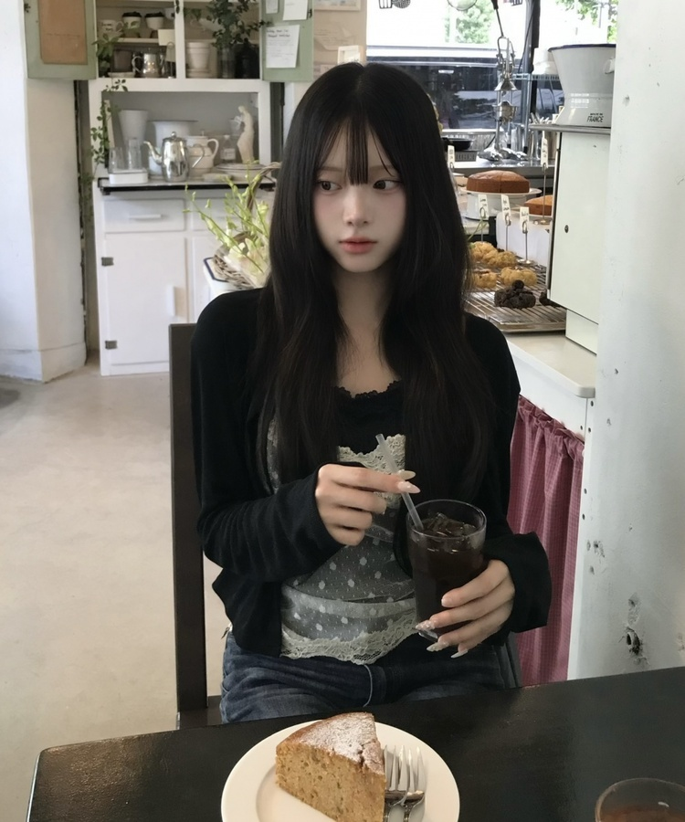 【SET】도트 레이스 + 나시 가디건 블랙