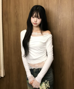 레이스 오프숄더 긴팔 T셔츠 아이