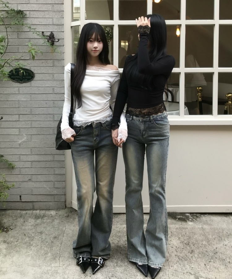 레이스 오프숄더 긴팔 T셔츠 블랙