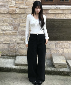 【인생핏✨기장별】코튼 와이드 일자 팬츠 블랙