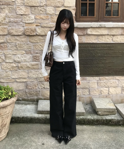 【인생핏✨기장별】코튼 와이드 일자 팬츠 블랙
