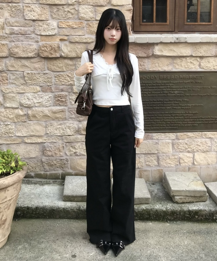 【인생핏✨기장별】코튼 와이드 일자 팬츠 블랙