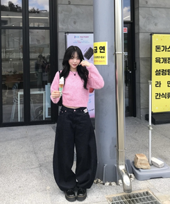 【단독상품】비비드 컬러 크롭 니트 핑크