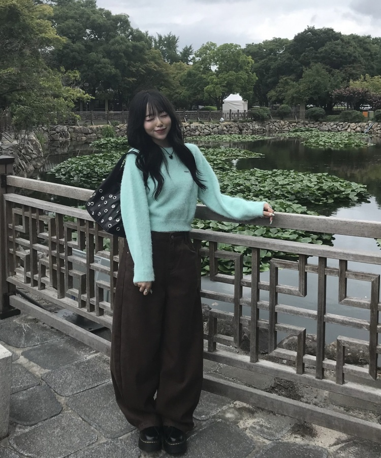【단독상품】비비드 컬러 크롭 니트 민트