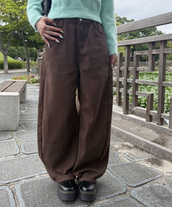 【벌룬핏♥기장별】벌룬 커브 와이드 팬츠 브라운