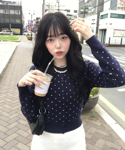 【단독상품】도트 베이직 가디건 곤색