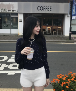 【단독상품】도트 베이직 가디건 곤색