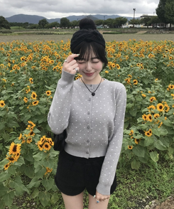 【단독상품】도트 베이직 가디건 회색