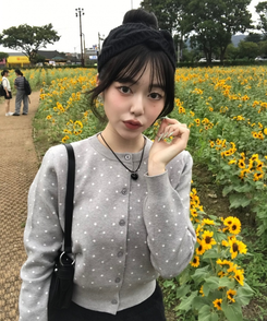【단독상품】도트 베이직 가디건 회색