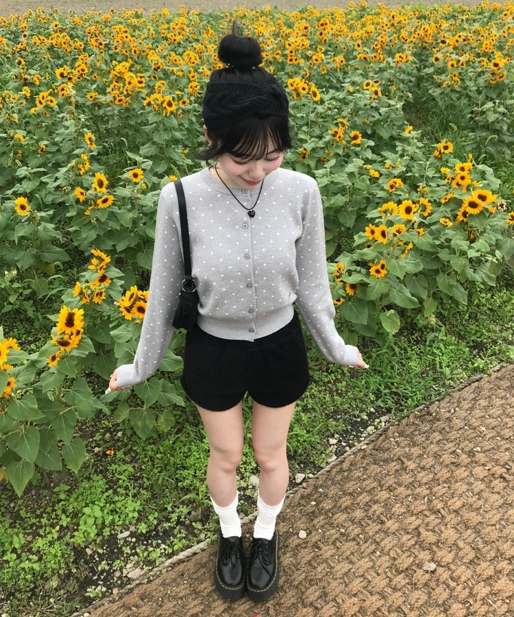 【단독상품】도트 베이직 가디건 회색