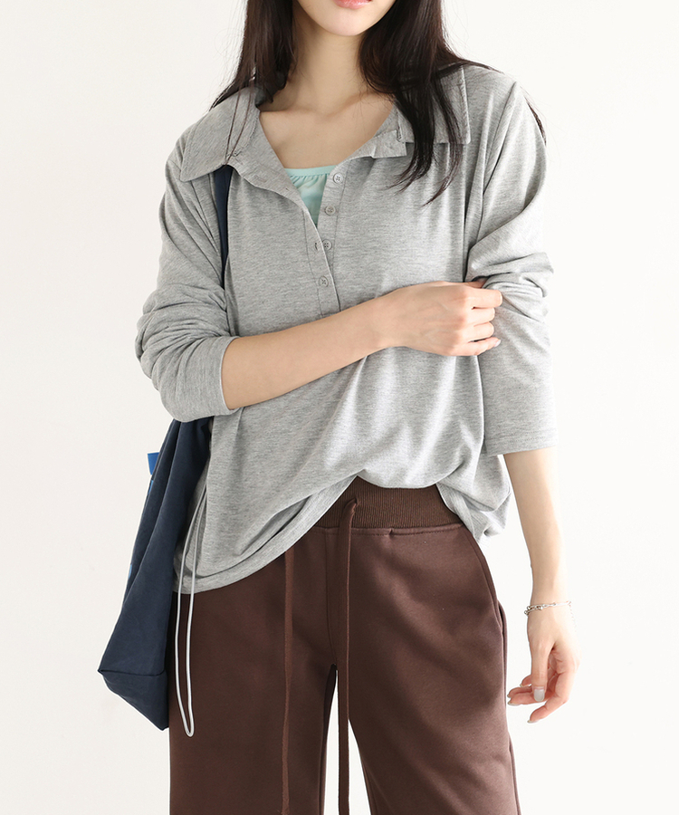 SATUR 希少モデル ヘンリーネック 長袖 LL 韓国限定 ルーズヘンリーネックTシャツ｜長袖Tシャツ｜韓国ファッション通販 SONA