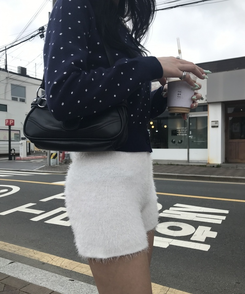 【단독상품】퍼 니트 밴딩 숏팬츠 화이트