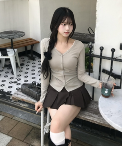 【MADE❤️캡내장】허리잘록 여리핏 셔링 티셔츠 연카키
