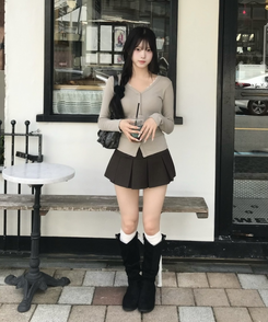 【MADE❤️캡내장】허리잘록 여리핏 셔링 티셔츠 연카키