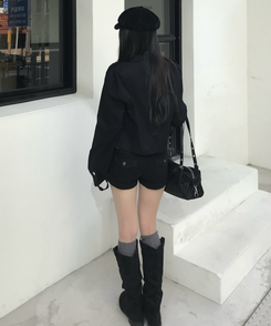 스웨이드 셔링 롱부츠 블랙