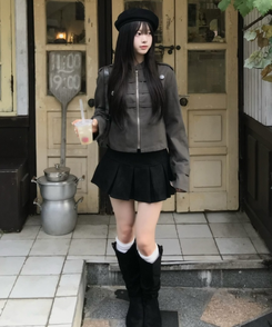 스웨이드 셔링 롱부츠 블랙