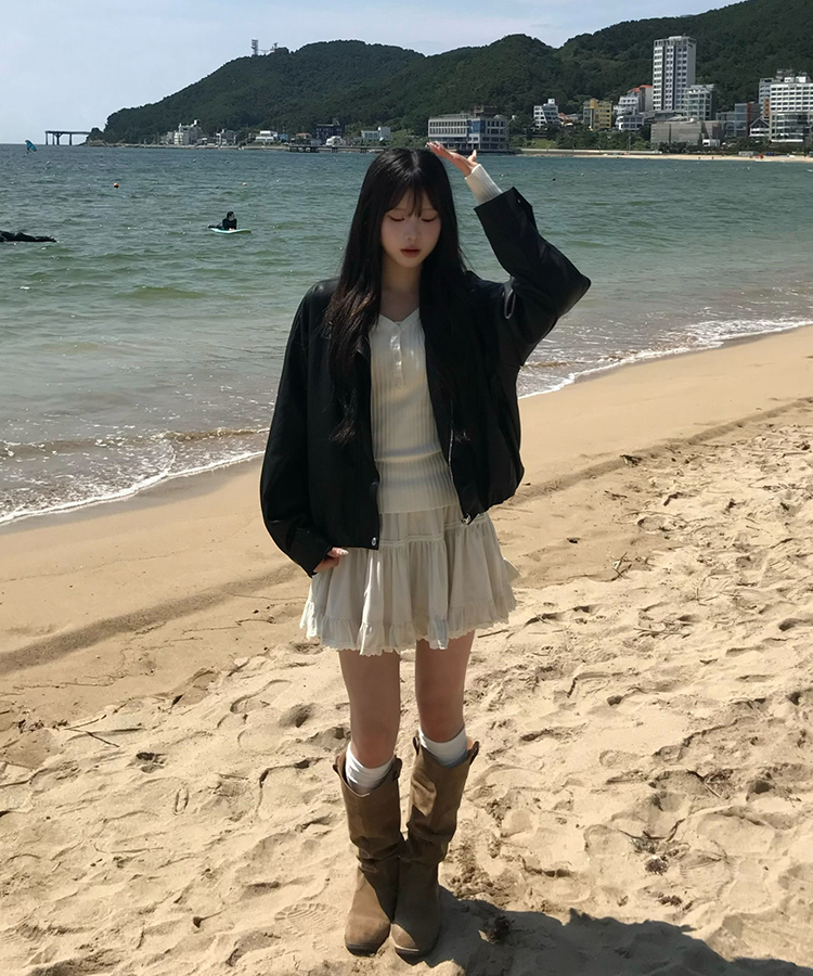 스웨이드 셔링 롱부츠 베이지
