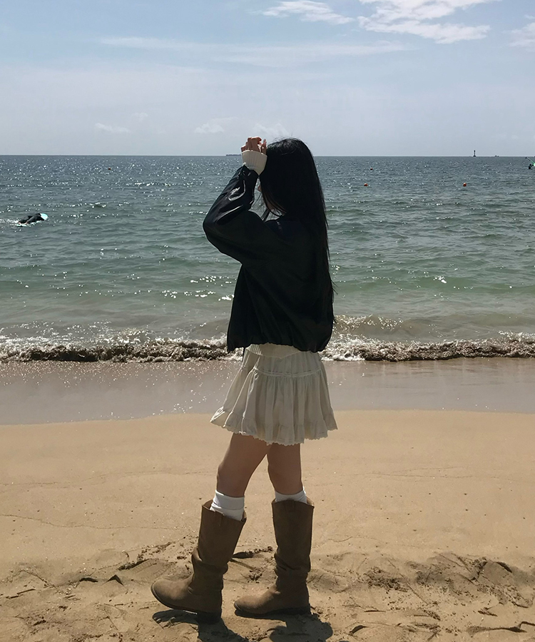 스웨이드 셔링 롱부츠 베이지