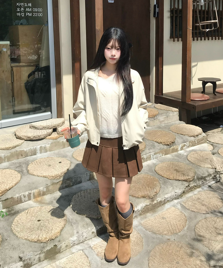 스웨이드 셔링 롱부츠 베이지
