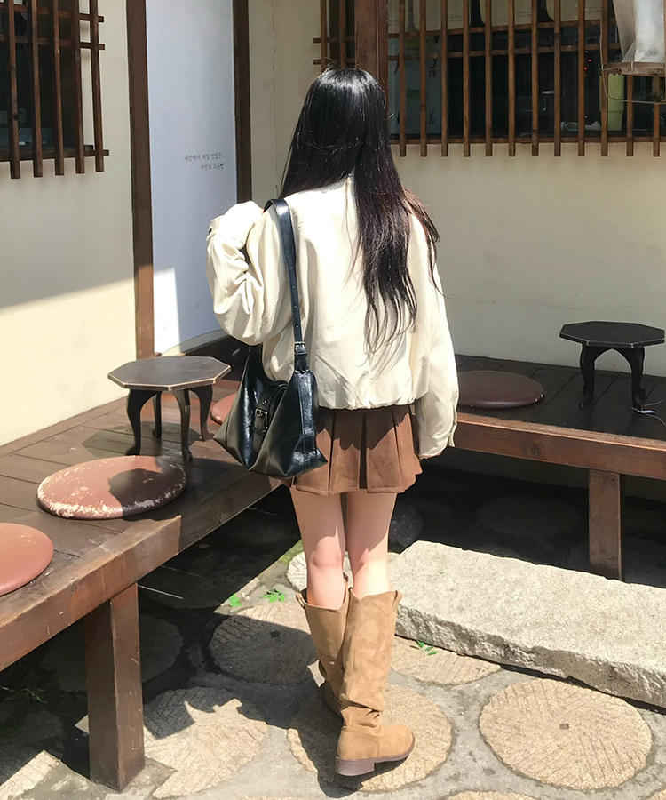 스웨이드 셔링 롱부츠 베이지