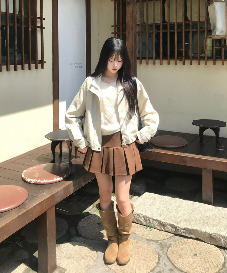 스웨이드 셔링 롱부츠 베이지
