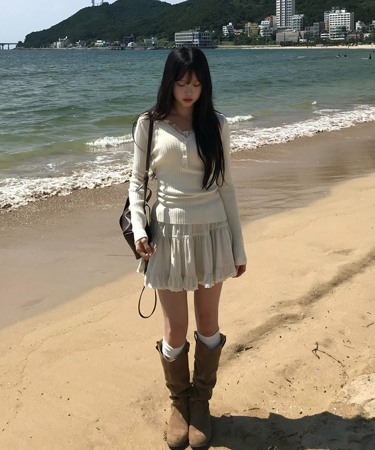 스웨이드 셔링 롱부츠 베이지
