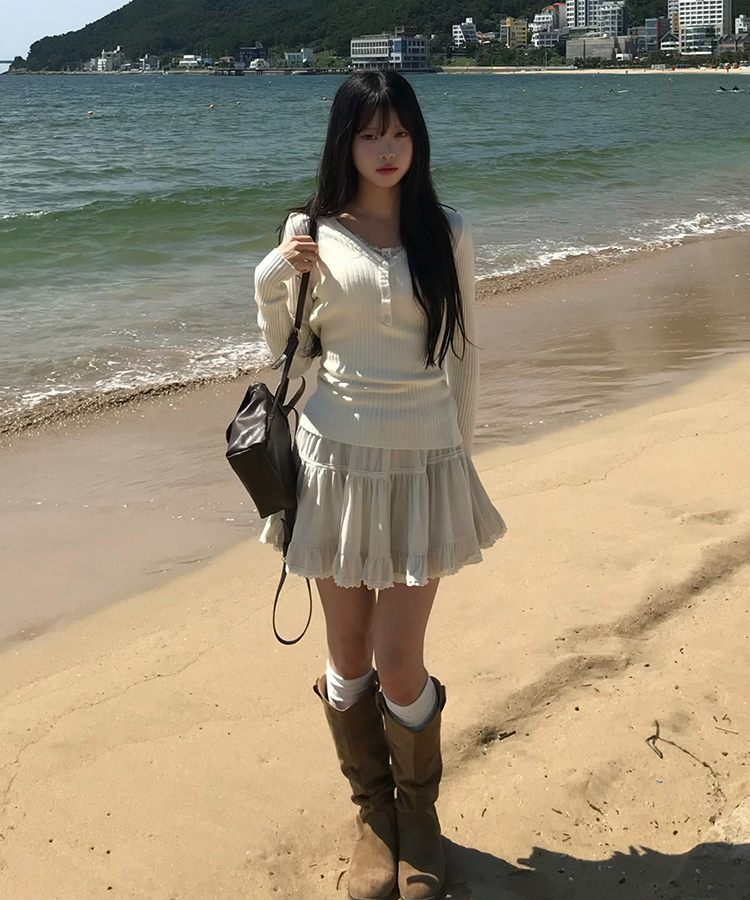 스웨이드 셔링 롱부츠 베이지