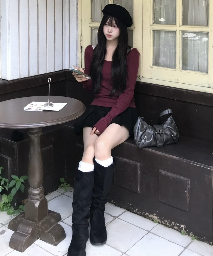 스웨이드 셔링 롱부츠 블랙
