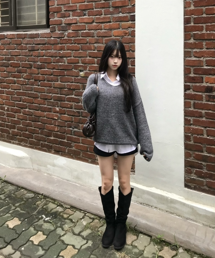 스웨이드 셔링 롱부츠 블랙