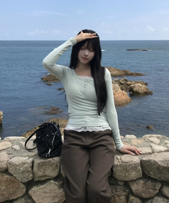 【MADE❤️캡내장】또또 단추 긴팔 티셔츠 민트