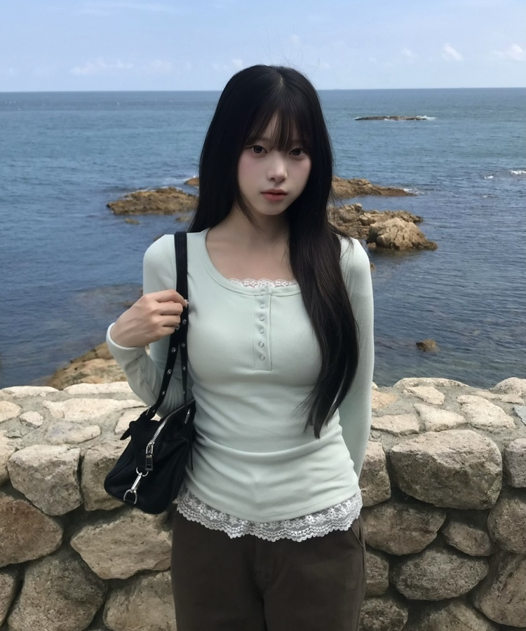 【MADE❤️캡내장】또또 단추 긴팔 티셔츠 민트