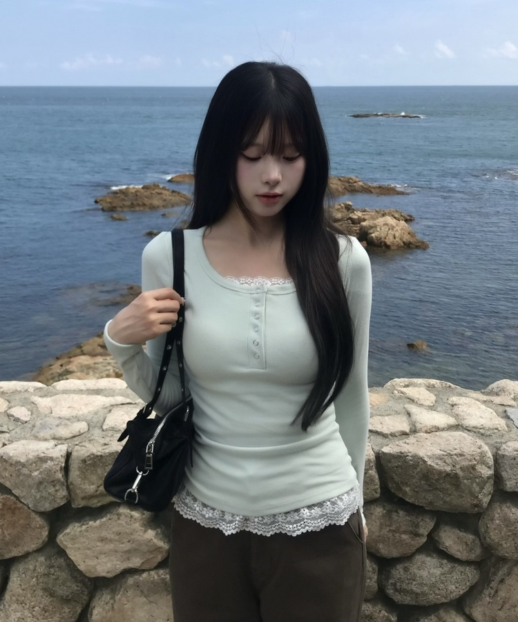 【MADE❤️캡내장】또또 단추 긴팔 티셔츠 민트