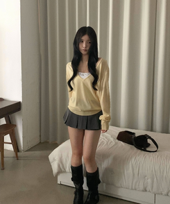 플레인 딥브이 오프숄더 여리 루즈핏 긴팔니트 8color 옐로우