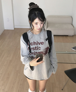 하프톤 루즈핏 홀스 레터링 프린팅 긴팔 티셔츠 가을 가을옷 롱슬리브 그레이