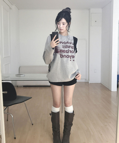 하프톤 루즈핏 홀스 레터링 프린팅 긴팔 티셔츠 가을 가을옷 롱슬리브 그레이