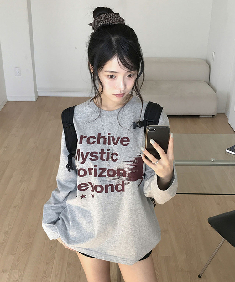하프톤 루즈핏 홀스 레터링 프린팅 긴팔 티셔츠 가을 가을옷 롱슬리브 그레이